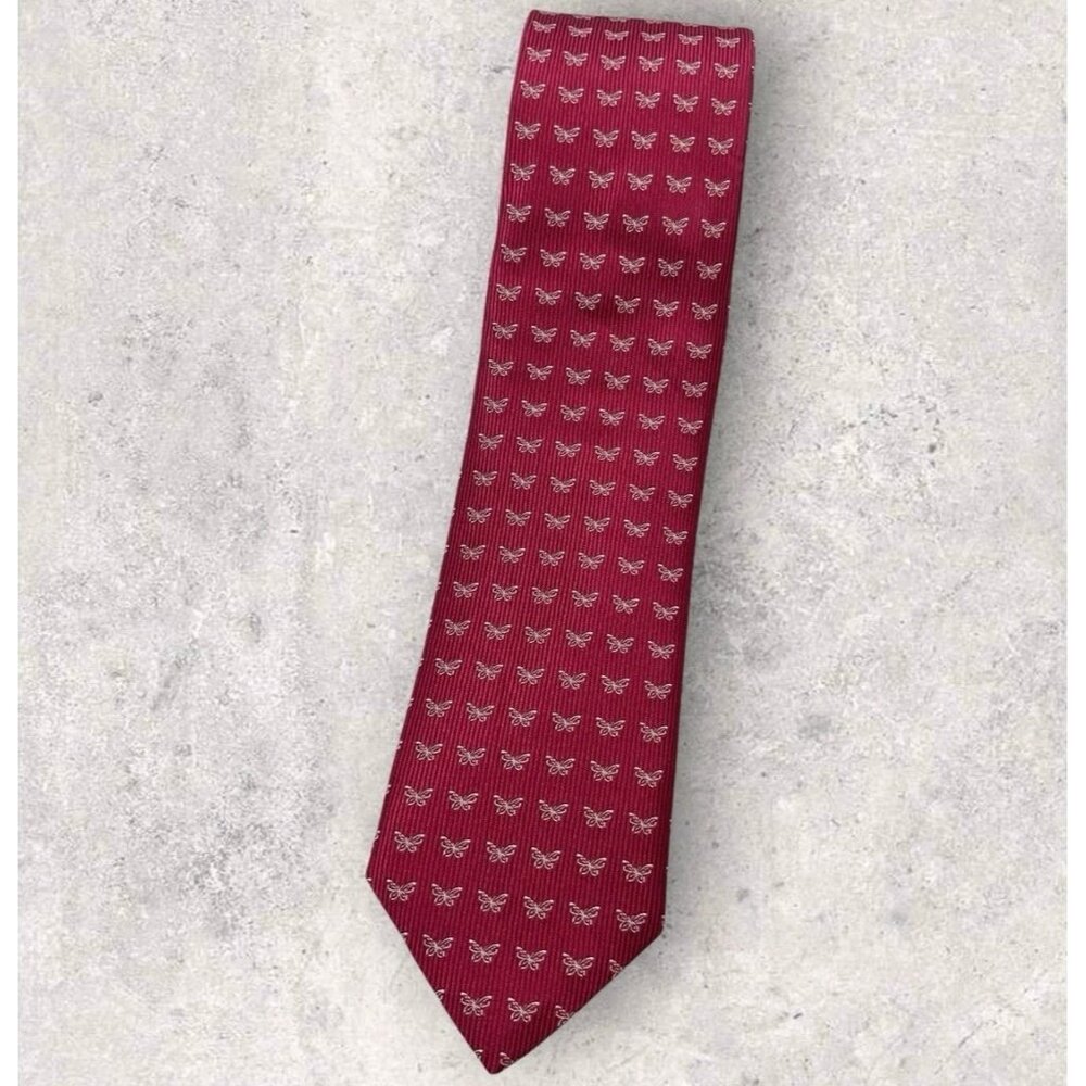ETON Silk Necktie Tie ENGLAND XL Red White Butterfly W:3" EUC